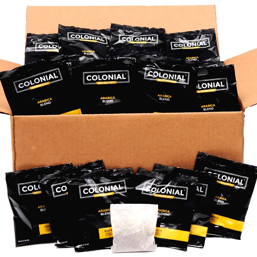 Colonial Coffee Roasters In-Room Hotel Ground Coffee Filter Portion Packs, Dark Roast.5 Ounce (Pack Of 150), Use With 4-Cup Drip