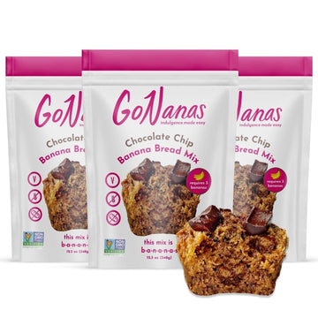 Gonanas Chocolate Chip Oat Flour Banana Bread Mix, Suitable For Plant Based Vegan Diets, Gluten Free Dairy Free Snacks, Healthy 