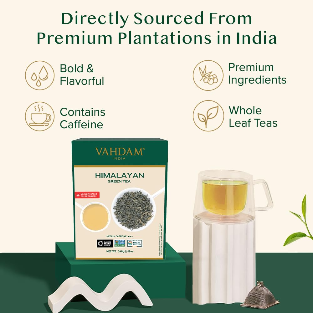 Vahdam, Green Tea Leaves From Himalayas 170+ Cups (12Oz) High Elevation Grown Green Tea Leaves From Himalayas  Pure Unblended Si