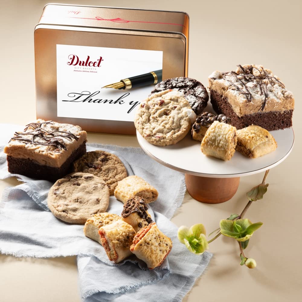 Dulcet Gift Basket Thank You Classic Old Fashioned Gift Tin Box Assorted Gourmet Treats Ideal Gift For Men, Women, Family, And, Friends