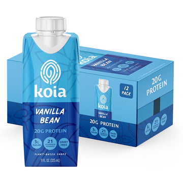 Koia - Plant Based Protein Shake - Vanilla Bean - 20g Protein, 3g Sugar, 6g Prebiotic Fiber, 21 Vitamins & Minerals - Dairy Free