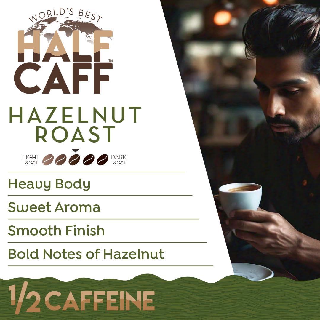 Worlds Best Half Caff Hazelnut Coffee Pods, Medium Roast, 18 Count, Compatible with Keurig K Cups, 100% Arabica Beans