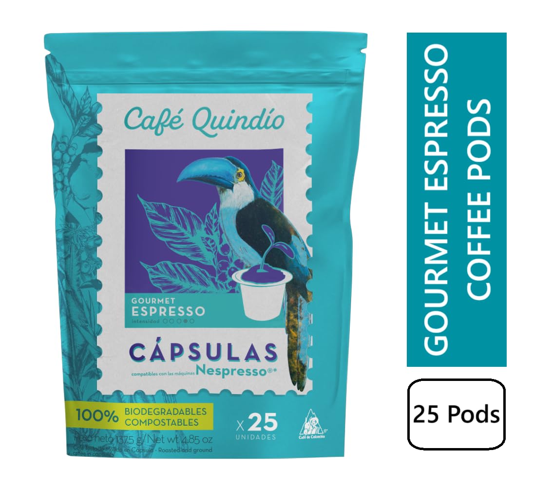 CAFE QUINDIO Compostable Coffee Pods for Nespresso Original - Gourmet Espresso - 25 Count
