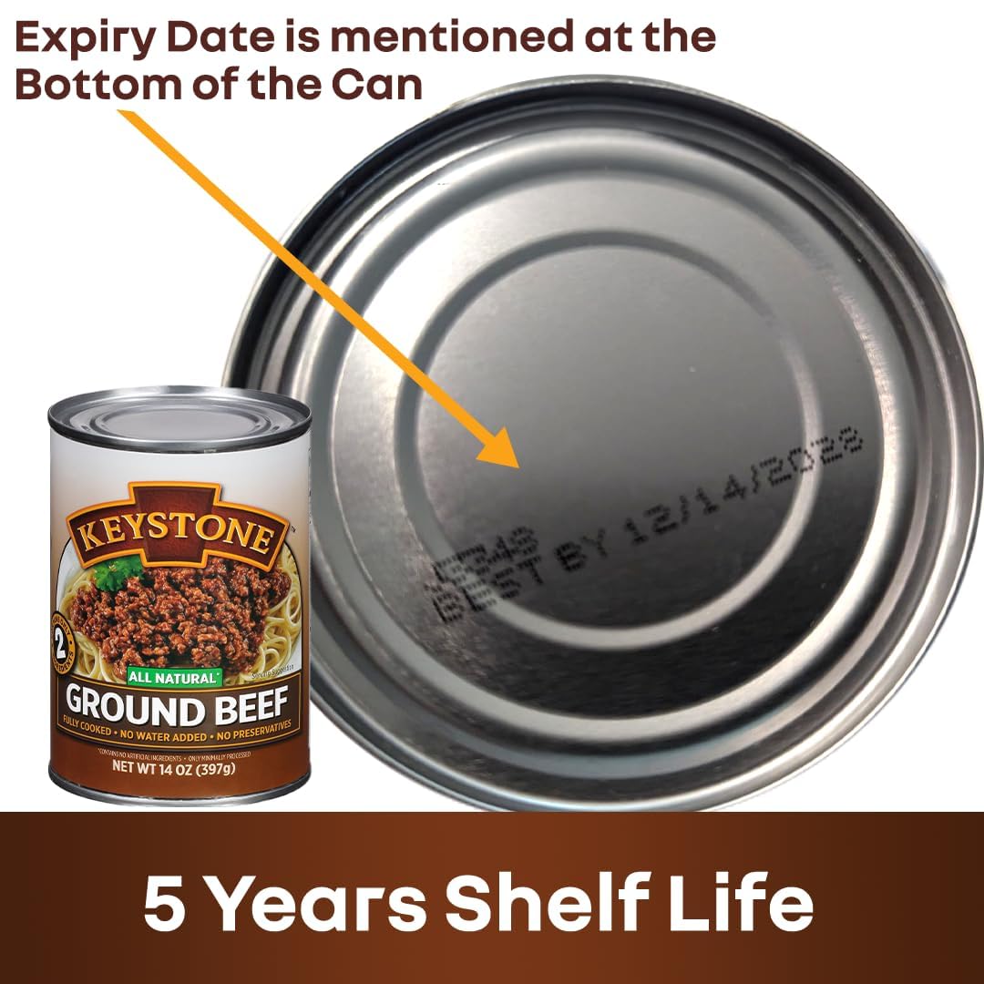 Keystone All Natural Ground Beef 14 Oz Emergency Survival Food Canned Meat | Fully Cooked Ready To Eat | Gluten Free 5 Years Shelf Life Pack Of 6