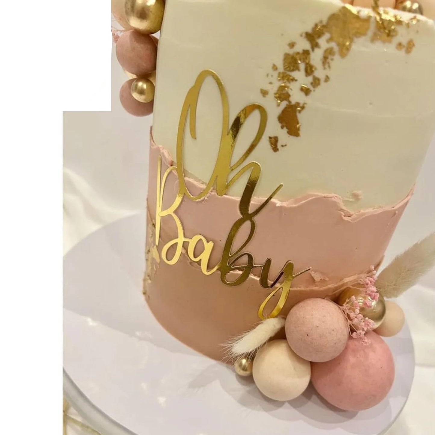 Oh Baby Cake Topper - Gold Acrylic Baby Shower Cake Decoration For Gender Reveal Party/Baby Booth Props Party Photo Decorations