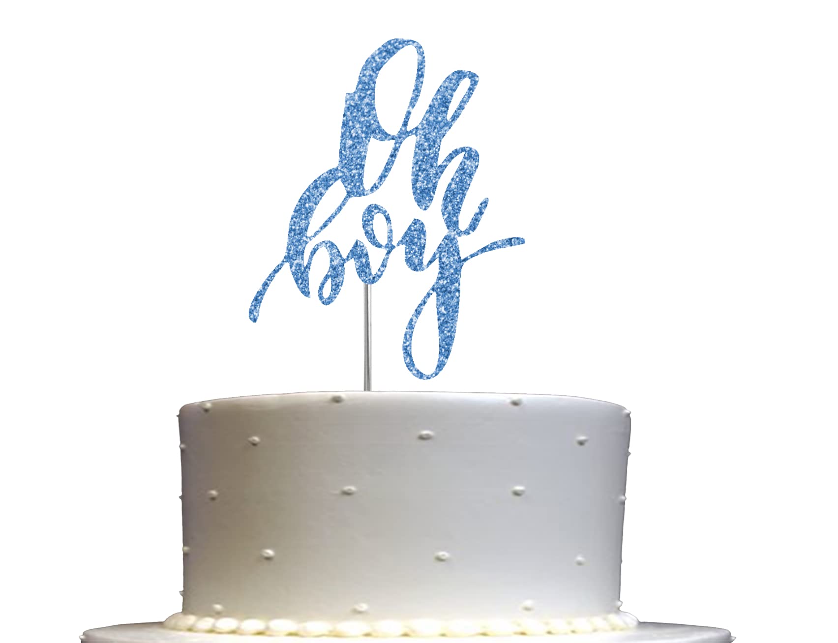 Oh Boy Cake Topper Blue Glitter, Baby Shower Party Decoration, Premium Quality, Sturdy Doubled Sided Glitter, Acrylic Stick. Mad