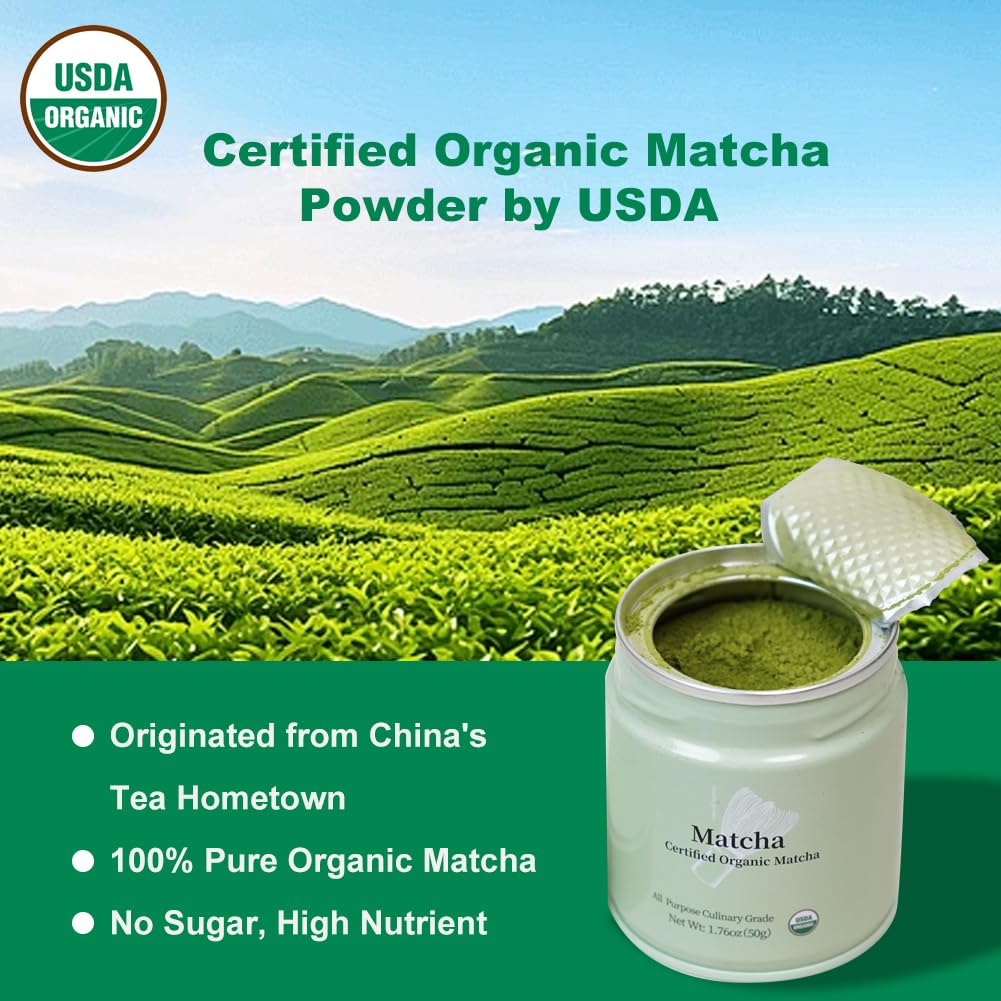 MatchAdmire Organic Green Tea Matcha Powder, Culinary Grade, Rich Flavor, 50g, Vegan, No Fillers, Radiation-Free