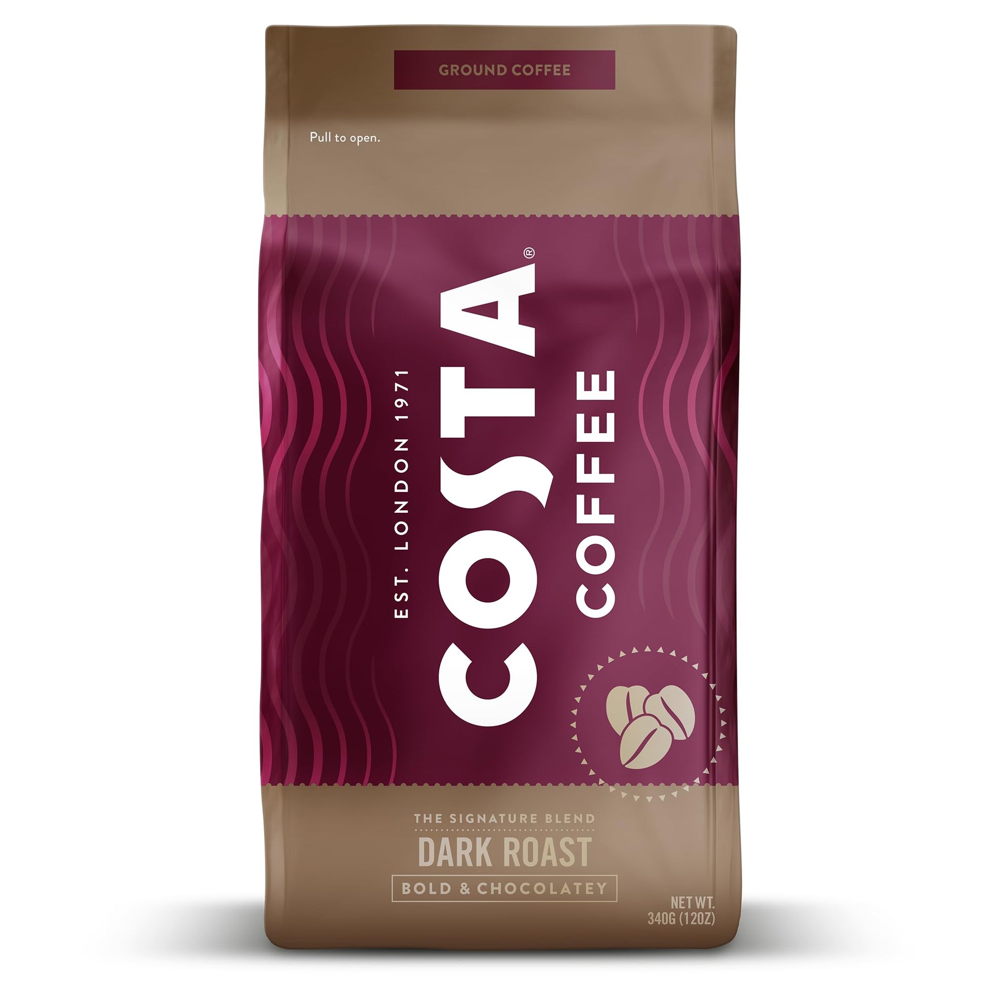 Costa Coffee Ground Coffee Signature Blend Dark Roast, 12oz, Rainforest Alliance Certified