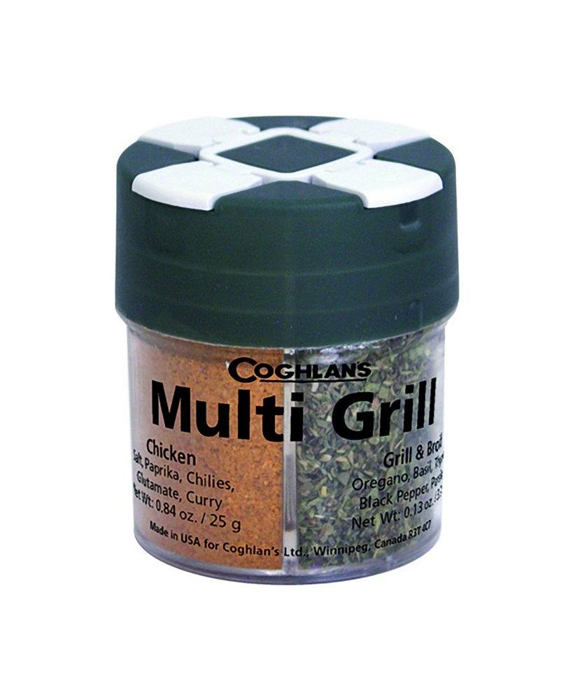Coghlan's Multi-Grill Shaker - 4-in-1 Outdoor Spice Shaker with Flip-Top Lids for Chicken, Seafood, Steak, and Grilling Blends -
