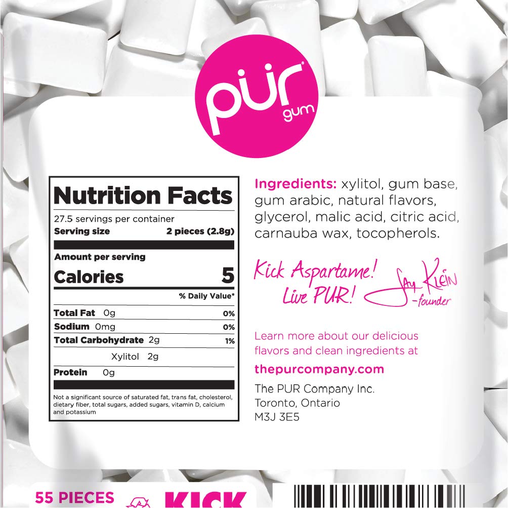 Pur 100% Xylitol Chewing Gum, Sugarless Pomegranate Mint, Sugar Free + Aspartame Free + Gluten Free, Vegan & Keto Friendly - Low Carb, Simply Pure Natural Fruit Flavored Gum, 55 Pieces (Pack Of 6)