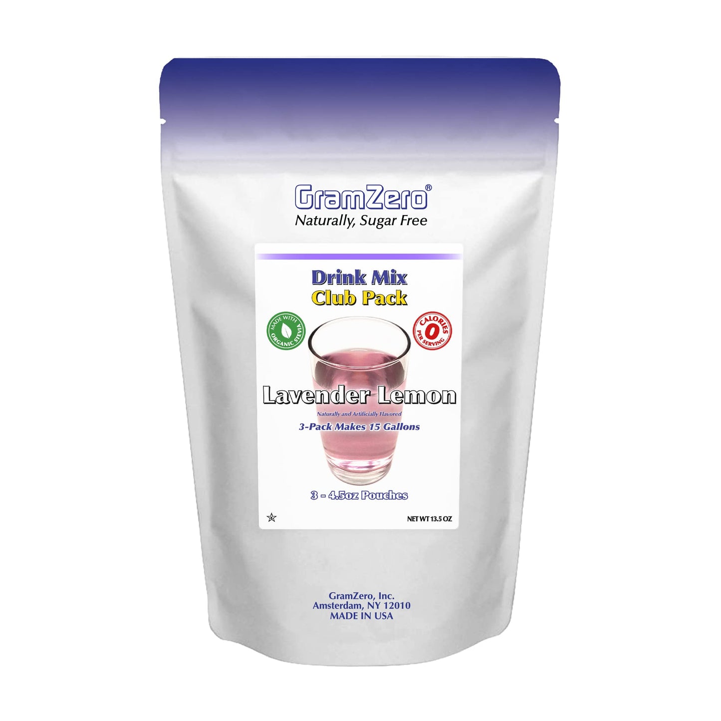 Gramzero Lavender Lemon Zero Calorie Sugar Free Drink Mix, Great For Nutrition Club Loaded Tea, Stevia Sweetened