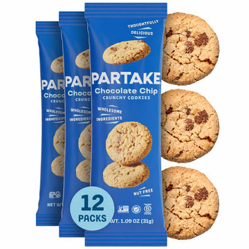 Gluten Free Partake Crunchy Chocolate Chip Cookies - Vegan - Free From The Top 9 Allergens Including Dairy  Wheat  Soy  Eggs  & Peanuts - Safe School & Office Snack (12 Packs  1.09 Oz)