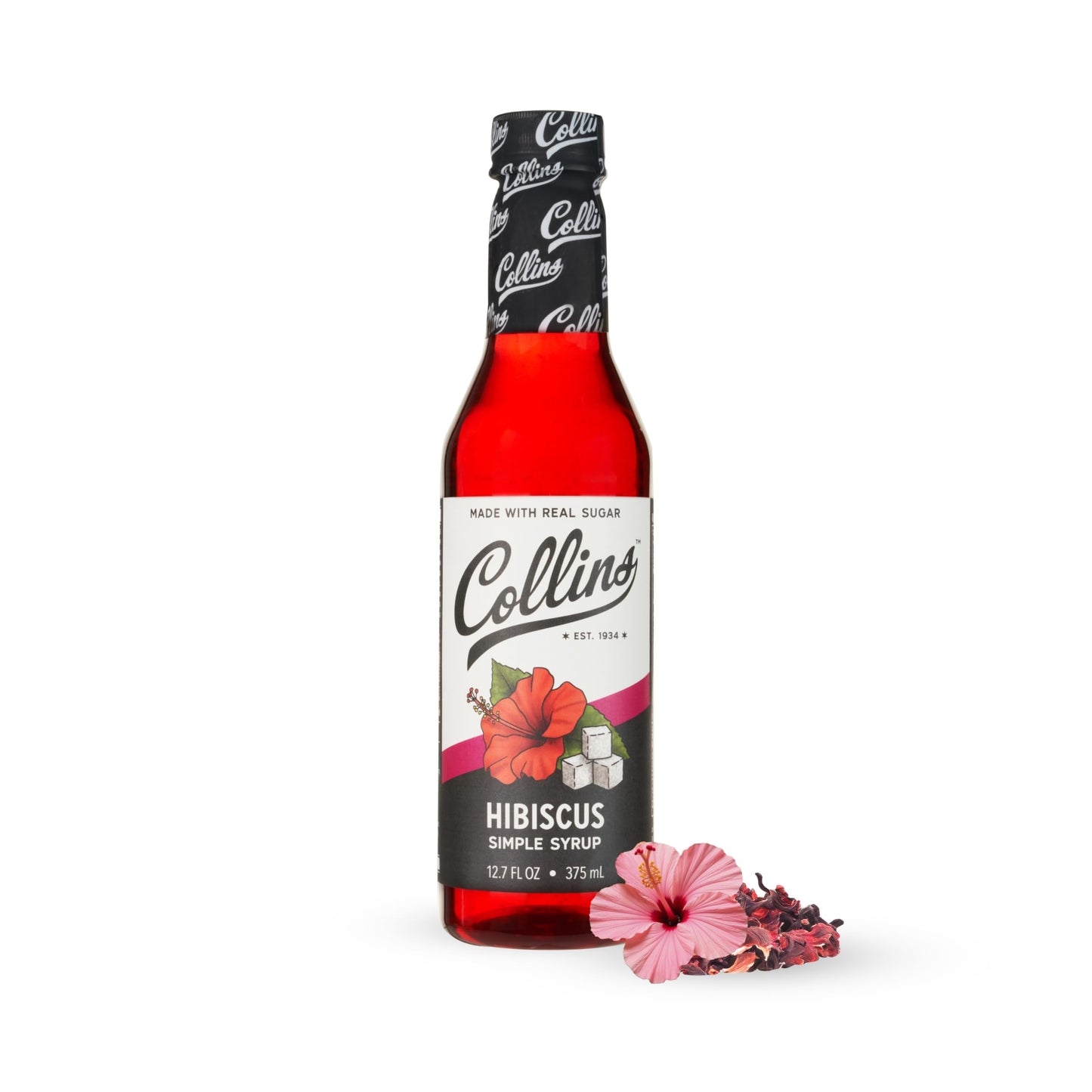 Collins Hibiscus Simple Syrup, 12.7 Fl Oz, Red, Plastic, Model 11828, Perfect for Cocktails and Beverages