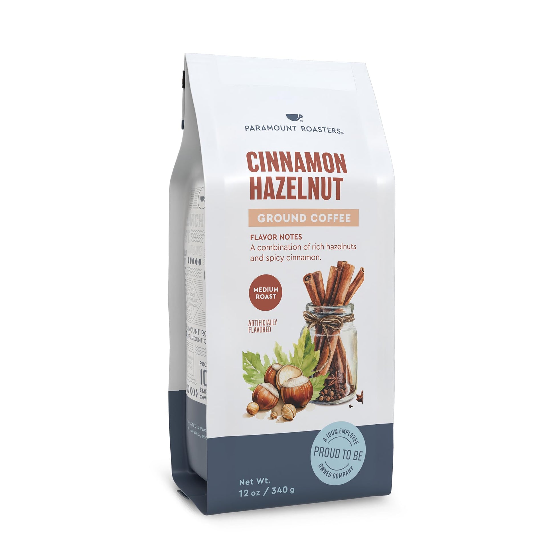 Paramount Roasters Ground Coffee Cinnamon Hazelnut - Flavored Coffee Blend, 12 oz Bag