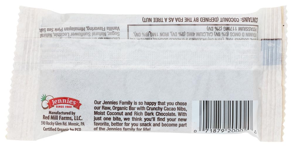 Jennies Raw Organic Coconut Bar Cacao Pow Cacao Nibs and Chocolate, Gluten Free, Non-GMO, Peanut Free, 1.5 Ounce (Pack of 12)