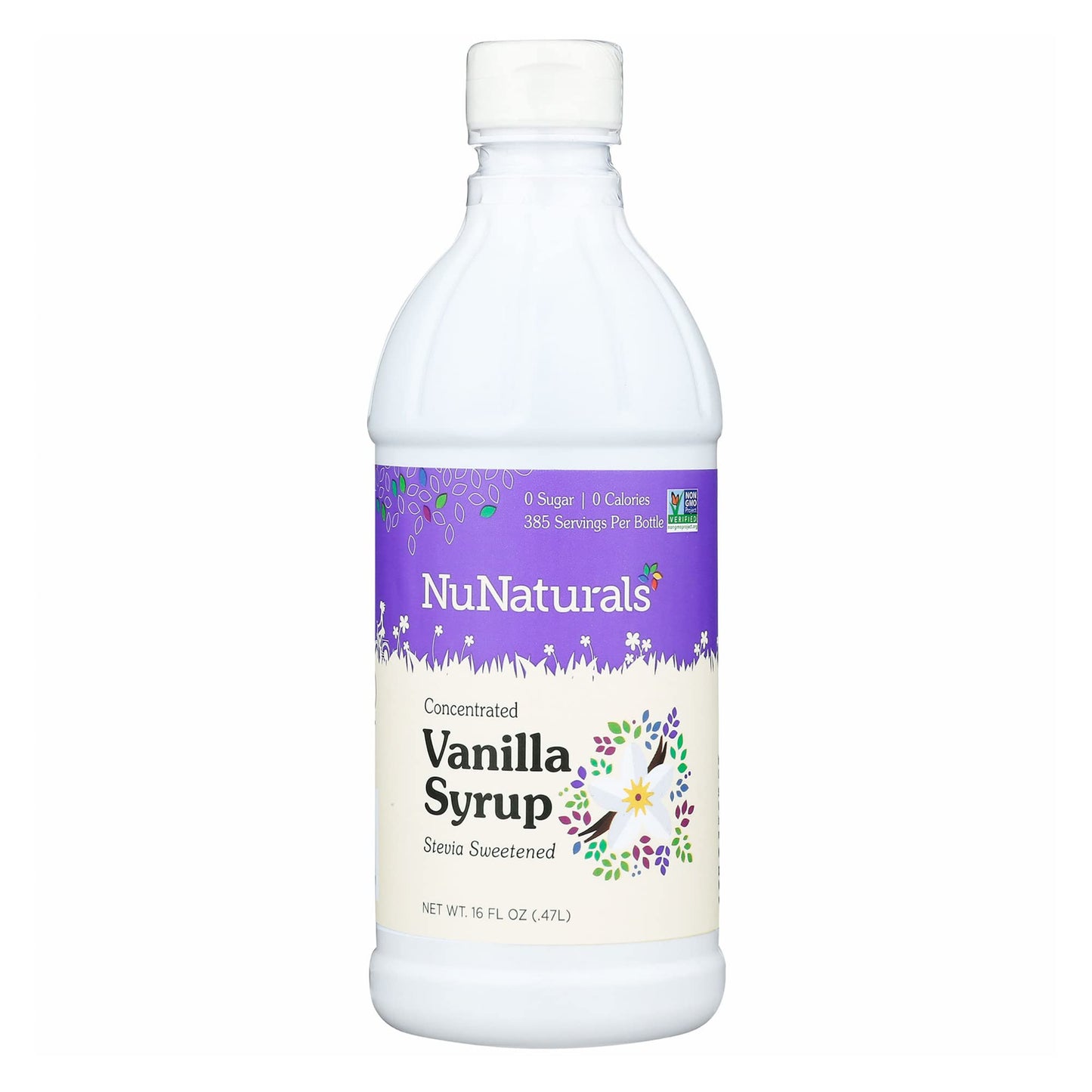 NuNaturals Stevia Syrup, Sugar-Free Sweetener, Vanilla Flavor, 16 Fl Oz, Plant-Based, Zero Calorie, Model 739223006291