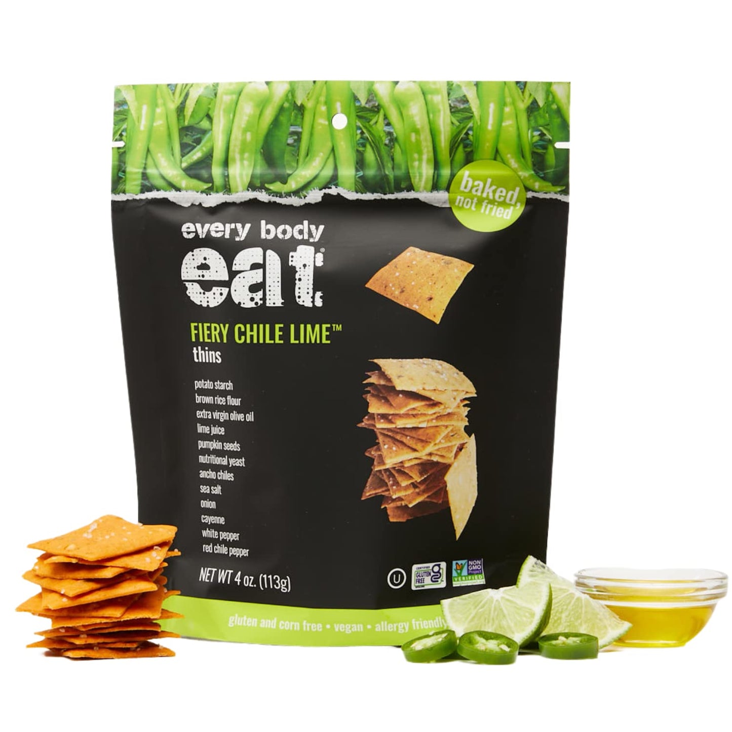 Every Body Eat Snack Thins, Fiery Chile Lime, Vegan, Gluten Free, 4 Ounce (Pack of 6)