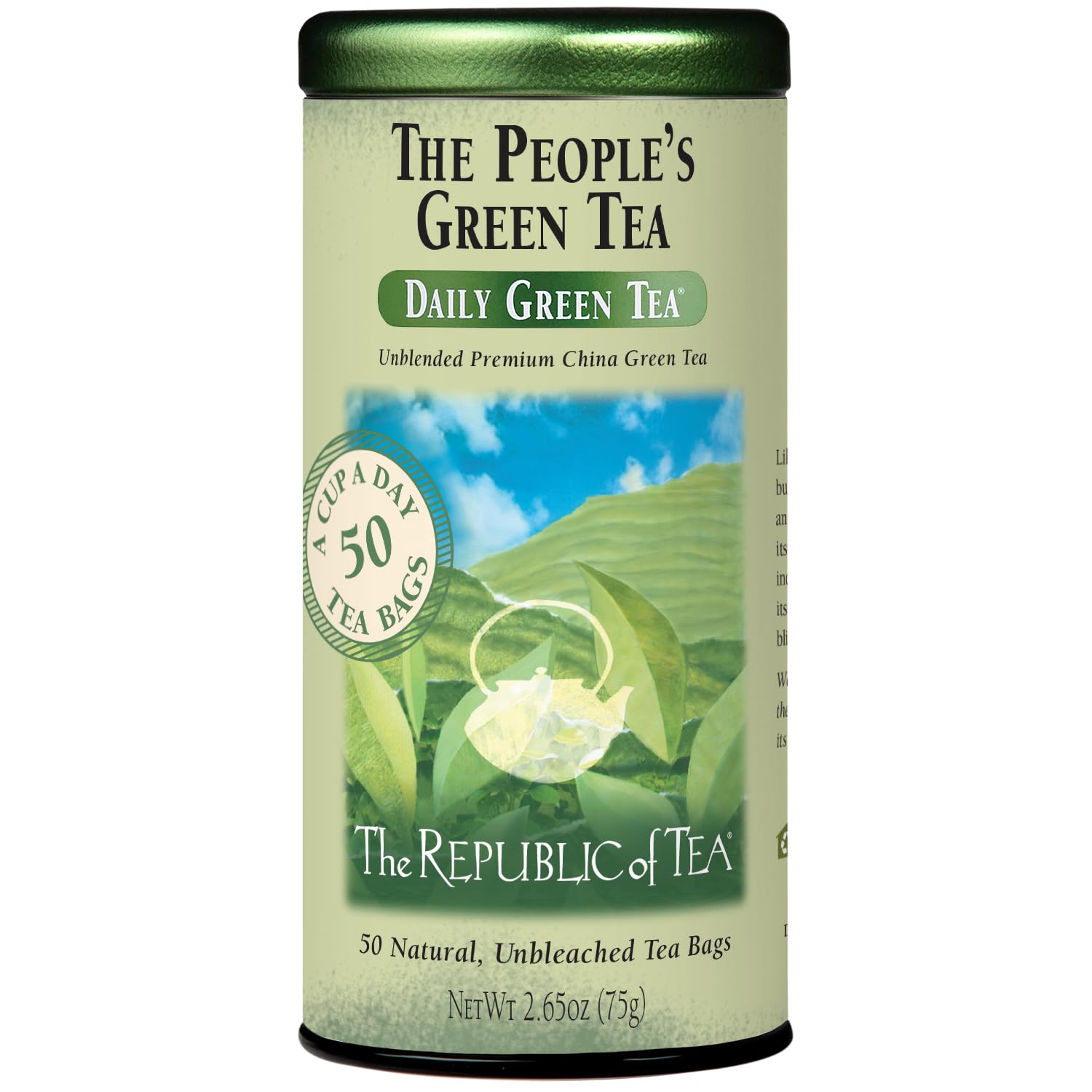 The Republic of Tea Gourmet Green Tea, 50 Tea Bags, Caffeinated, Tin, Pack of 1
