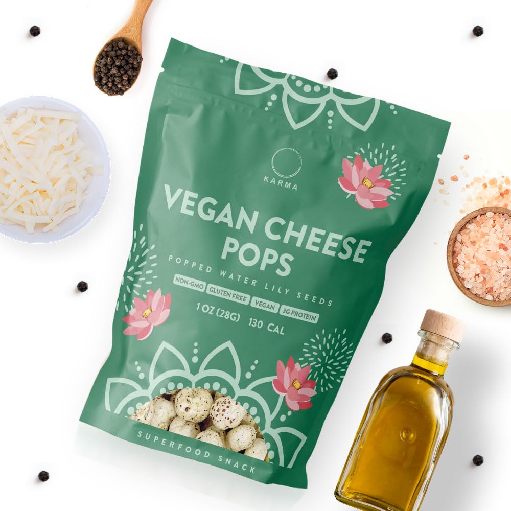 Karma Vegan Cheese Popped Water Lily Seeds - 3g protein, Gluten-Free, Vegan Cheese, Non-GMO - Flavor for Healthy Snacking On-the