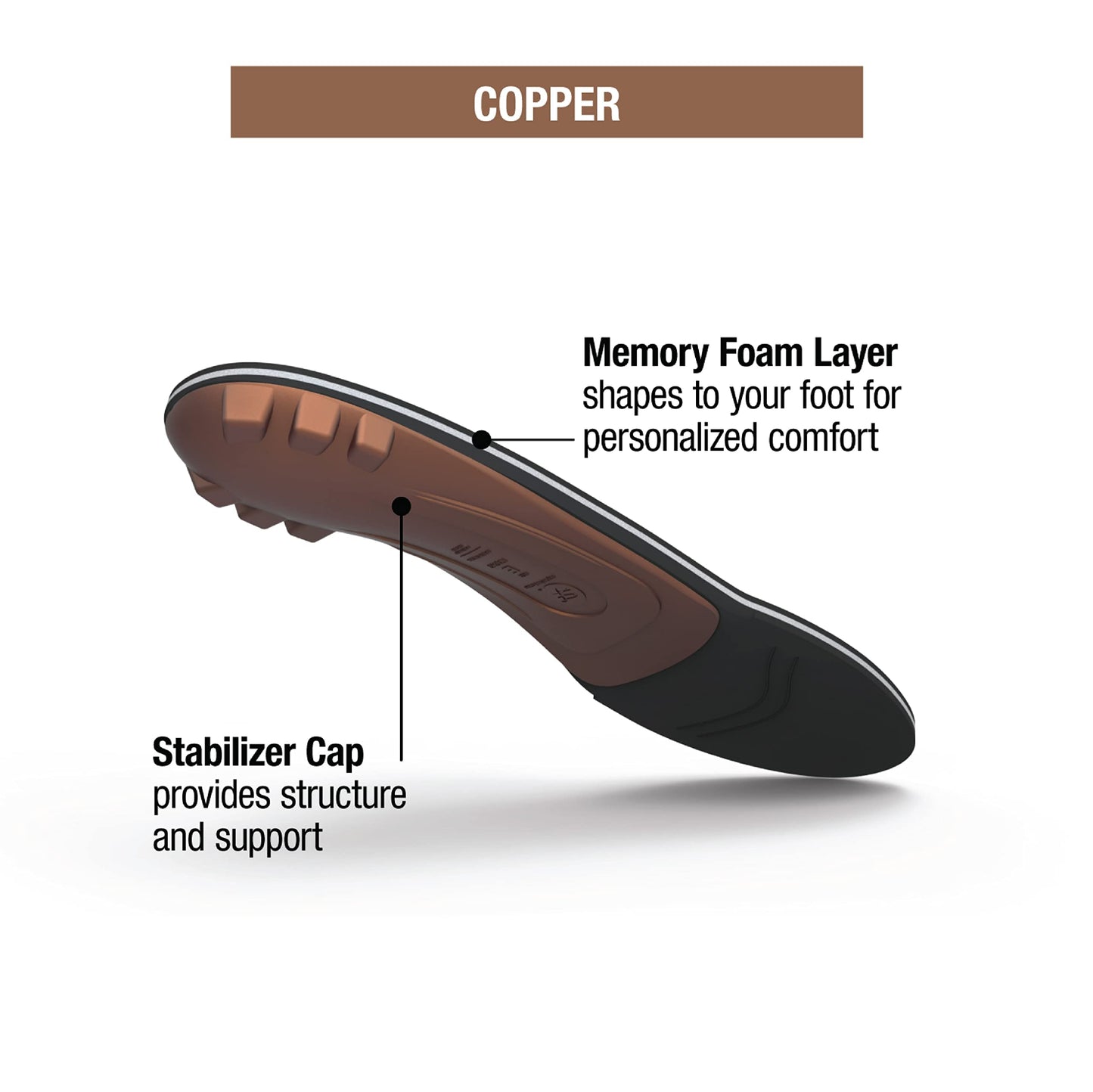 Superfeet Copper - Cushioning Memory Foam Arch Support Insole - 7.5-9 Men / 8.5-10 Women