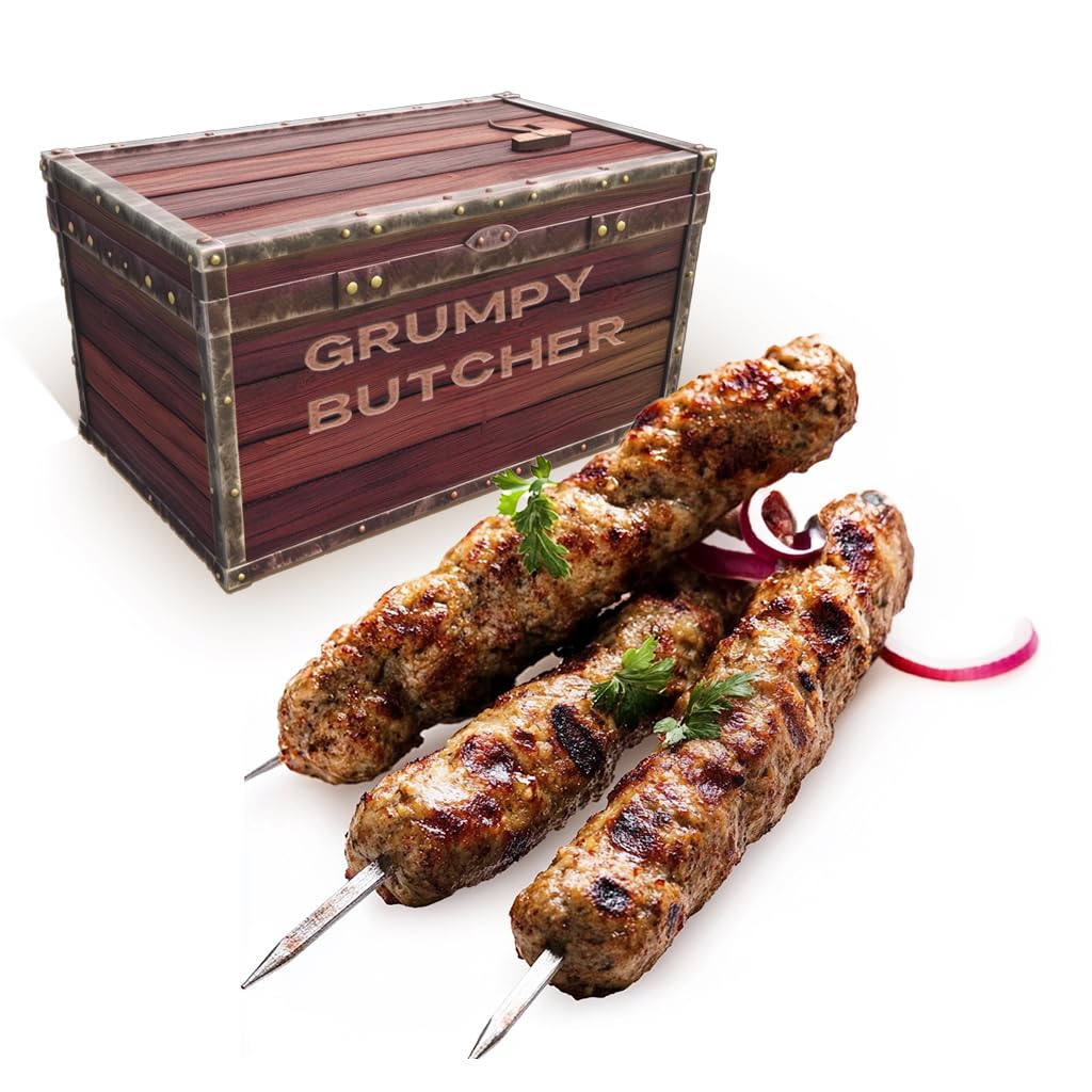 Grumpy Butcher Fully Cooked Beef Kebabs, 4 pack (1 lb each) - Middle Eastern Style Kofta Kabob Made With Lean Ground Beef, Warm 