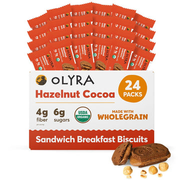 Olyra Hazelnut Cocoa Sandwich Breakfast Biscuits, Healthy Snacks for Adults and Kids, Low Sugar, High Fiber, Organic Vegan Cooki
