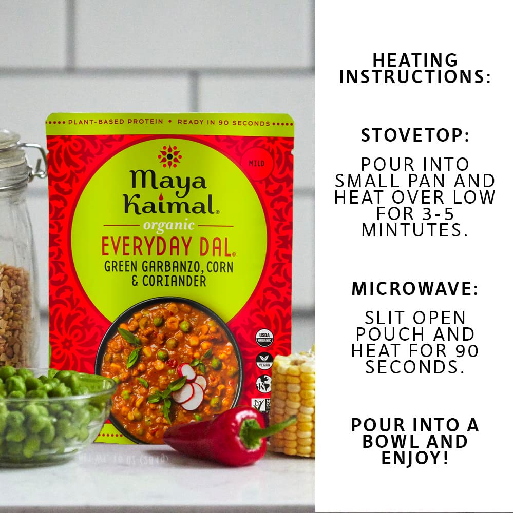 Maya Kaimal Organic Indian Everyday Dal Green Garbanzo Corn And Coriander, Plant Based, Non Gmo, Certified Kosher, Vegan, 10 Oun