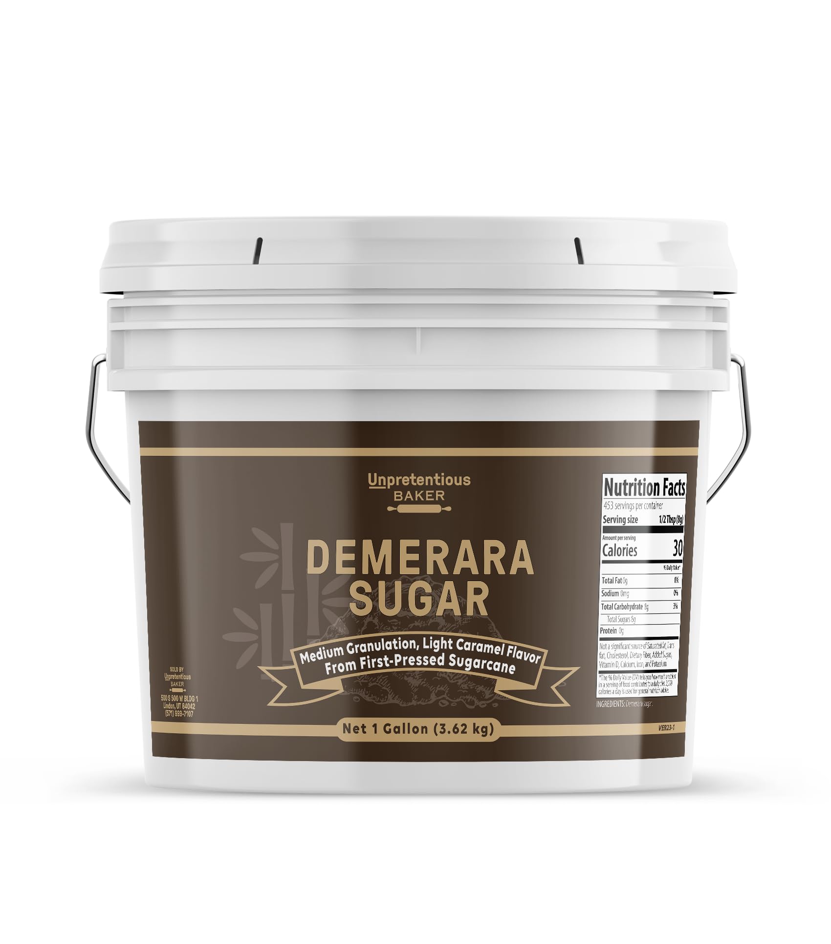Unpretentious Demerara Sugar, Raw, First-Pressed Sugarcane Crystals For Drinks & Baking (1 Gallon)