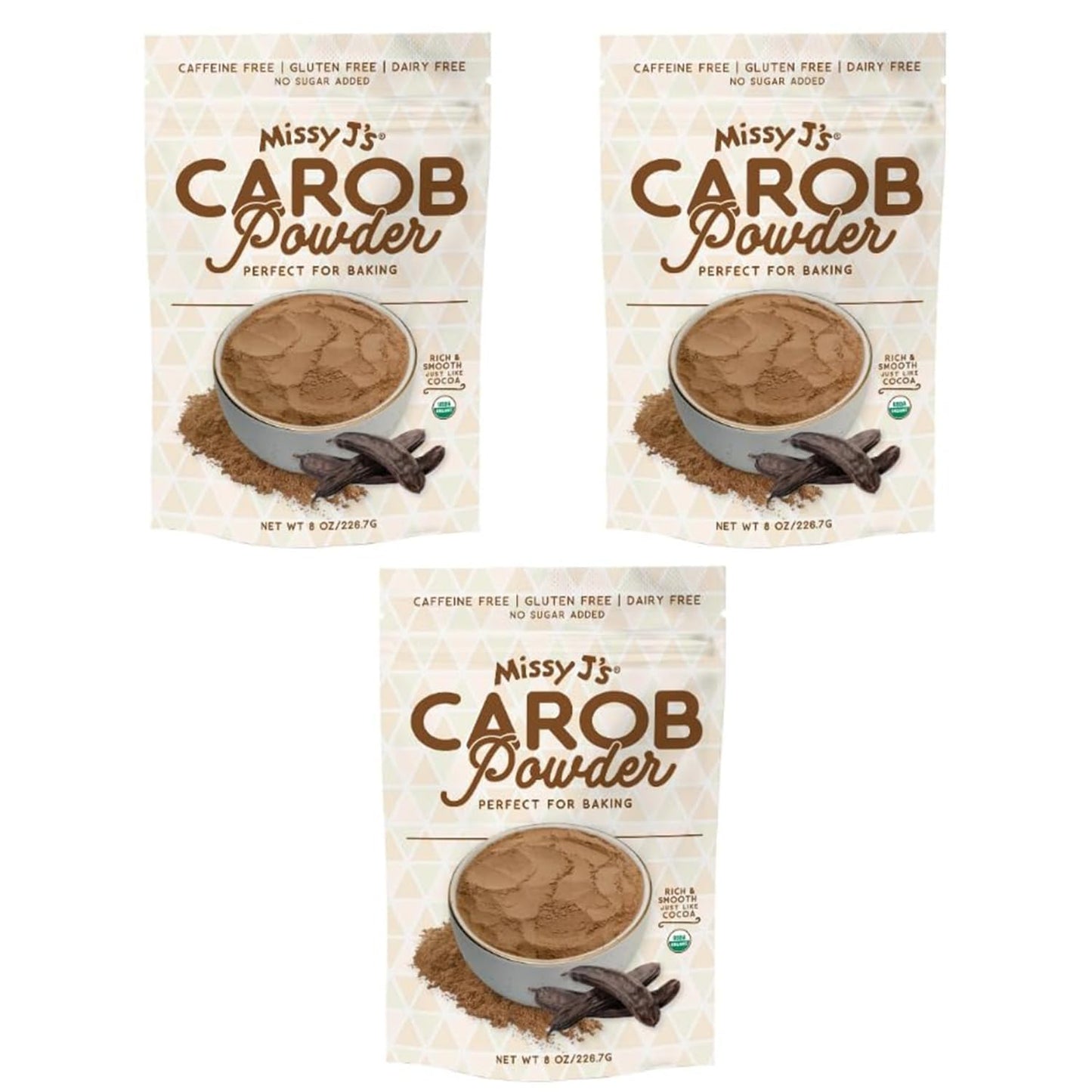 Missy Js Organic Roasted Carob Powder, Vegan, Gluten-Free, 8 Ounce, 3 Pack