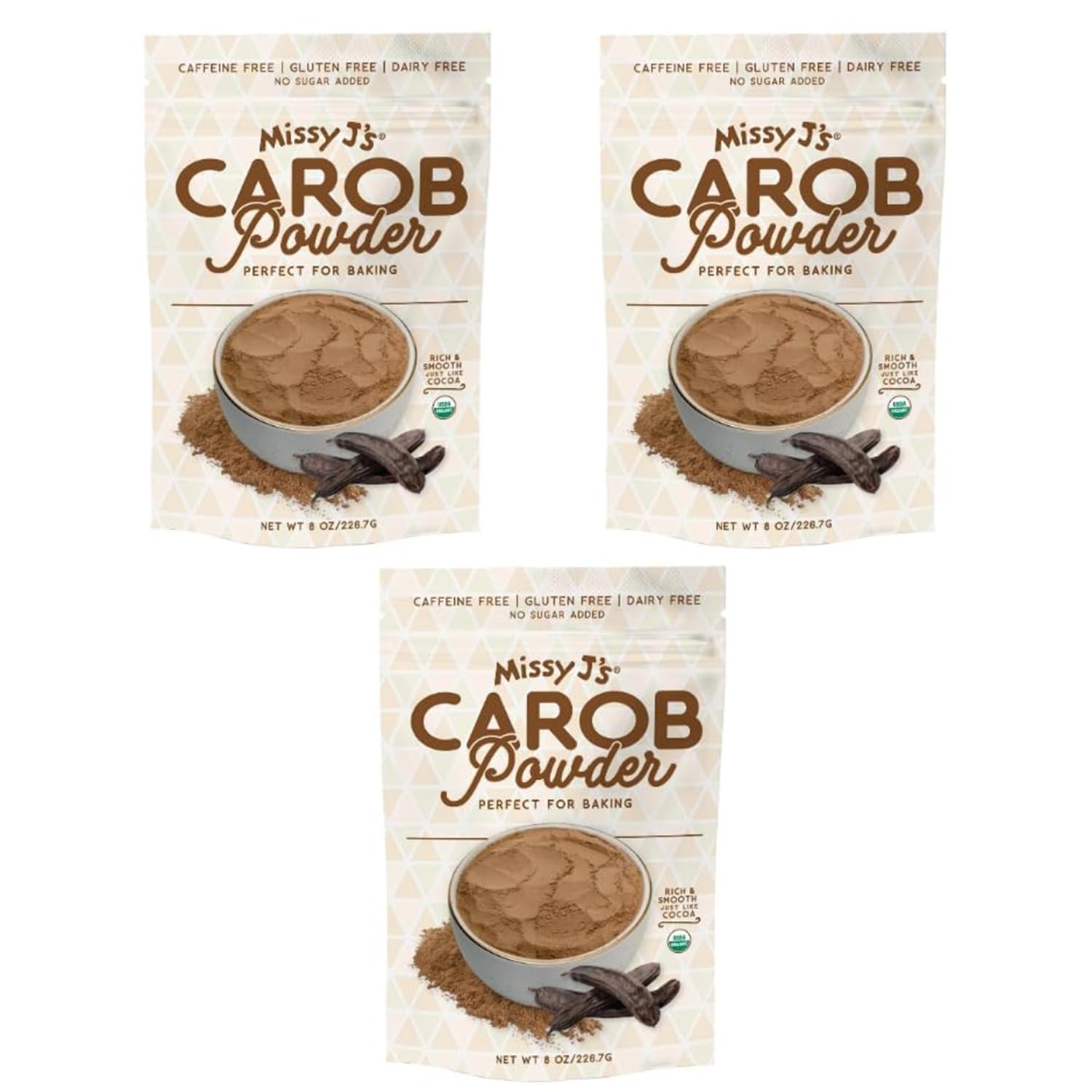 Missy Js Organic Roasted Carob Powder, Vegan, Gluten-Free, 8 Ounce, 3 Pack