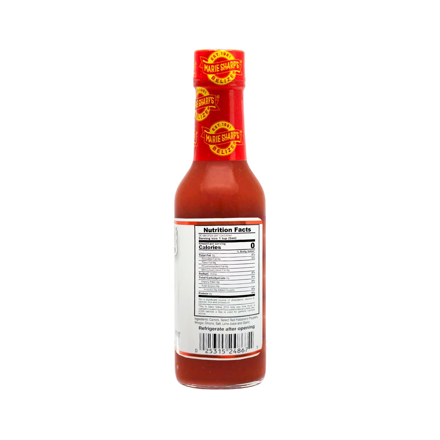 Marie Sharps Hot Habanero Pepper Sauce, 5 oz - Authentic Belizean Hot Sauce with Fresh Red Habanero Peppers (Pack of 6)