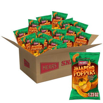 Herrs Jalapeo Poppers Flavored Cheese Curls - Made with Cheddar Cheese - Great for Bold Flavor Fans - 1.23 Ounce (Pack of 24)