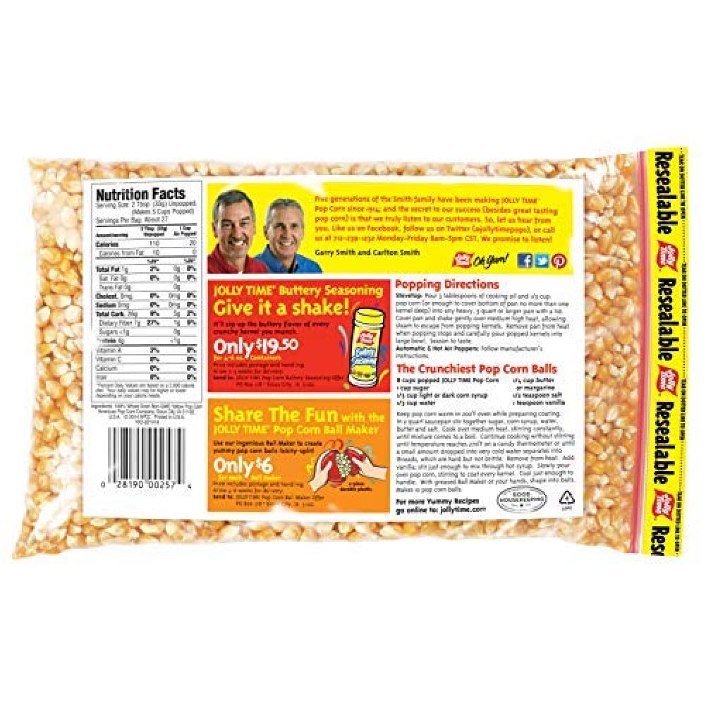 Jolly Time Gourmet Popping Corn Kernels, Non-GMO, 32 Ounce (Pack of 2), Yellow Popcorn for Air Popper or Stovetop