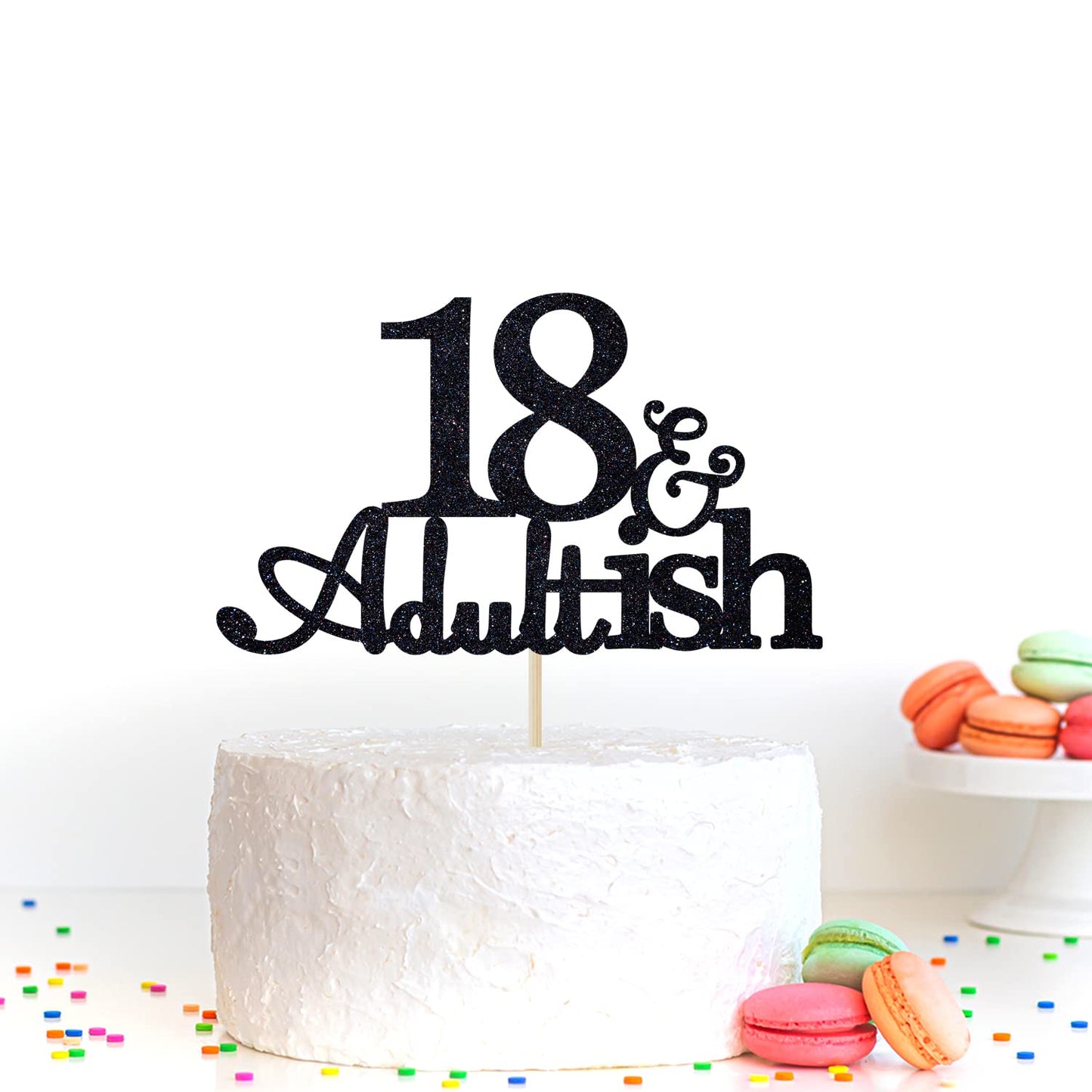PYBHILK Black Glitter Cake Topper for 18th Birthday Party, mature-themedish Design, Paper Material, Model PY--0046