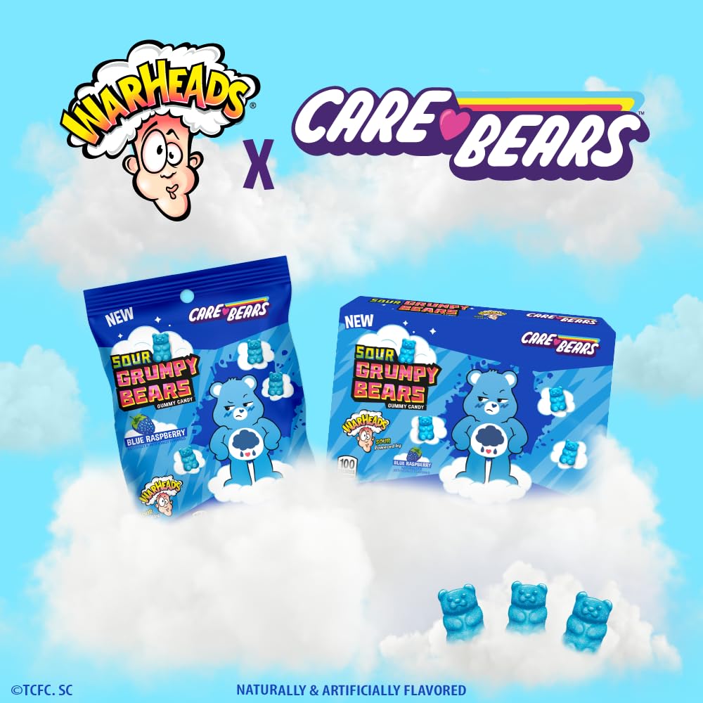 Warheads Care Bears - Sour Grumpy Bears - Blue Raspberry Flavor - 4.5 Oz. Bags - 2 Pack