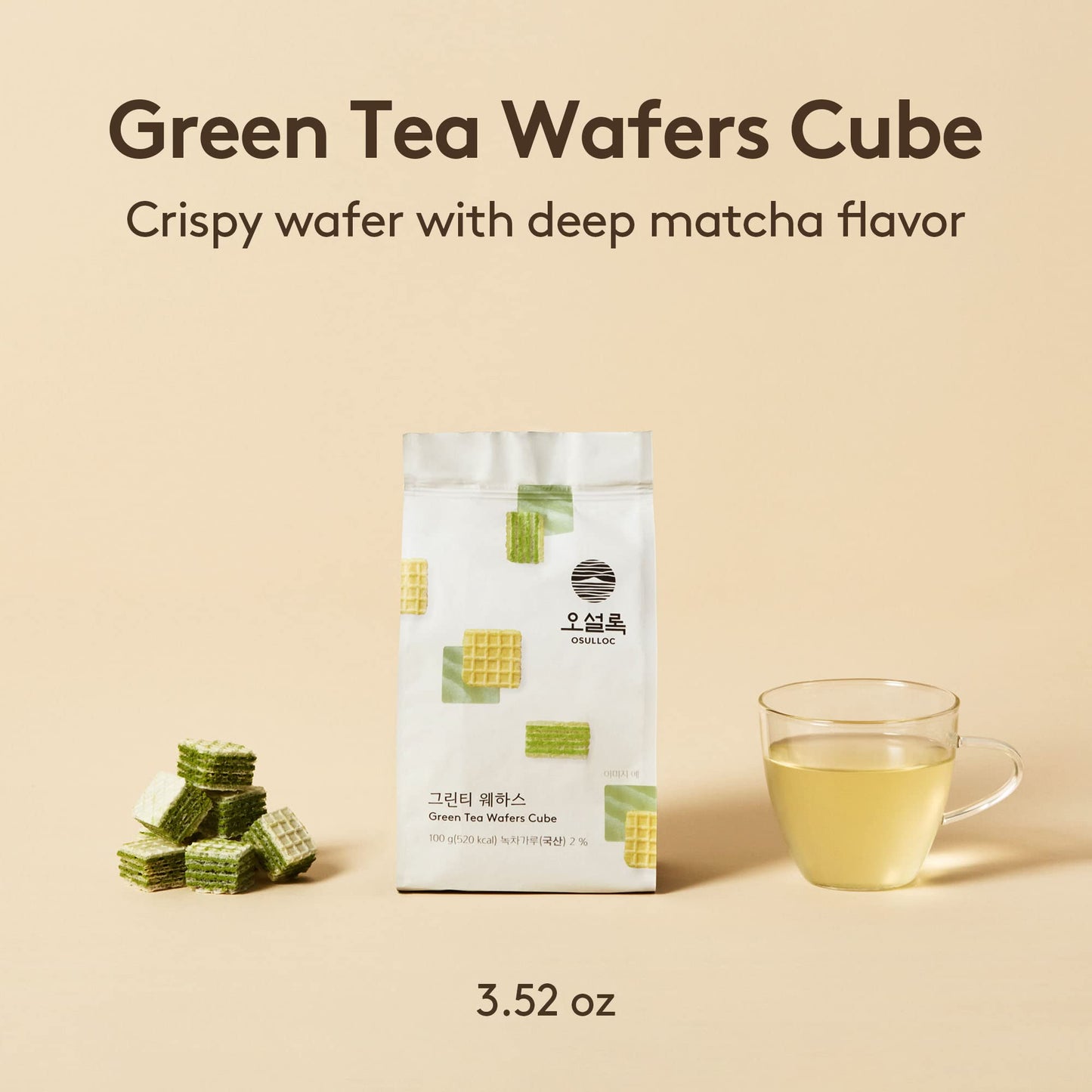 OSULLOC Green Tea Wafers Cookies 3.52oz | Korean Matcha Snacks | Premium Asian Treats