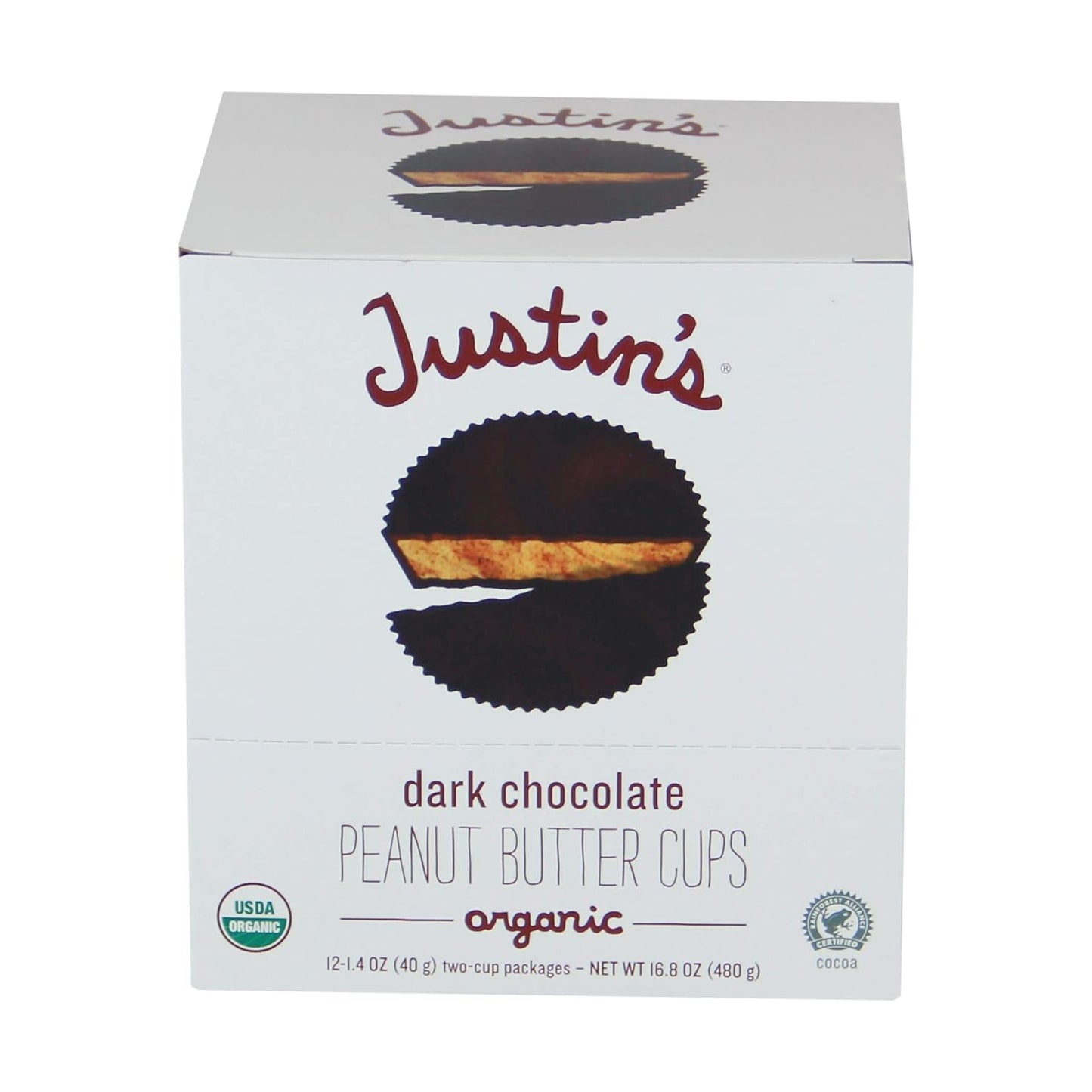 Justins, Peanut Butter Cups Dark Chocolate Box Organic, 1.4 Ounce, 12 Count