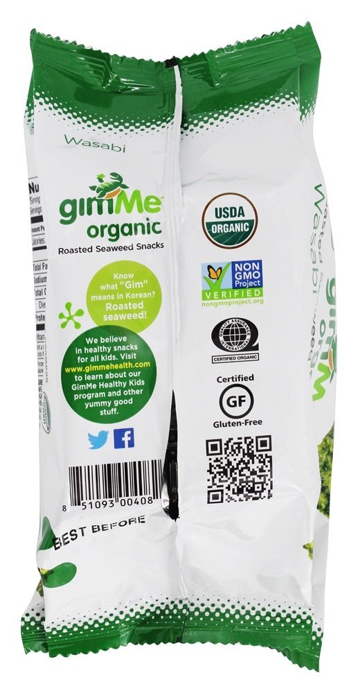 Gimme Organic Wasabi Roasted Seaweed Snacks, 0.35 Ounce - 12 Per Case.