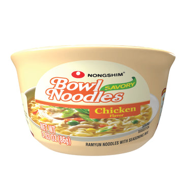 Nongshim Savory Chicken Noodle Soup Instant Ramen, 12 Pack, Microwaveable Bowl Soup Mix, Korean Ramyun With Cabbage & Carrots, Sabor A Pollo