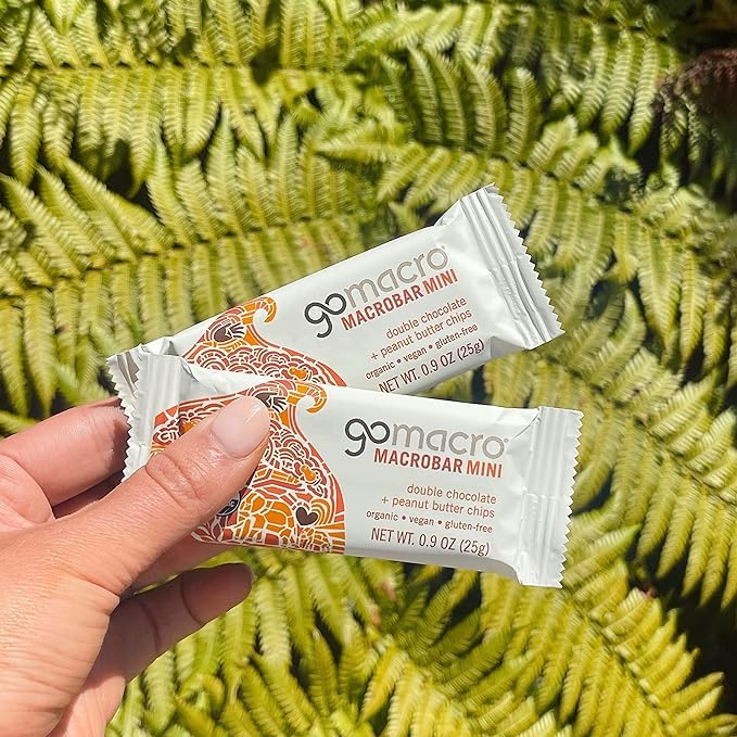 Gomacro Macrobar Mini Organic Vegan Snack Bars - Double Chocolate + Peanut Butter Chips (0.9 Ounce Bars, 24 Count)