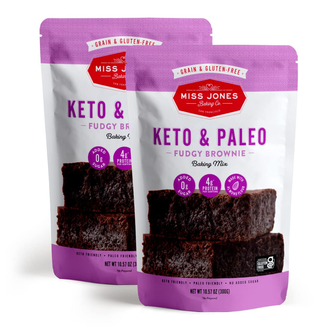 Miss Jones Baking Keto Brownie Mix - Gluten Free, Low Carb, No Sugar Added, Naturally Sweetened Desserts & Treats - Diabetic, At
