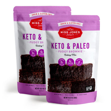 Miss Jones Baking Keto Brownie Mix - Gluten Free, Low Carb, No Sugar Added, Naturally Sweetened Desserts & Treats - Diabetic, At