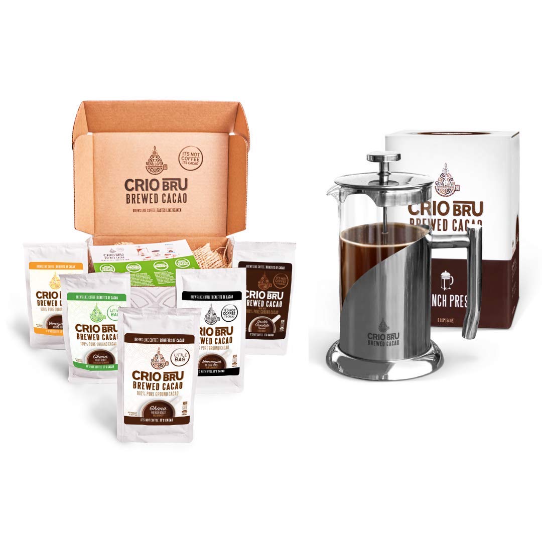 Crio Bru Sampler Starter Kit - 5 Varieties of Natural Brewed Cacao Drink - 6 Piece Set - 99% Caffeine Free, Keto Friendly