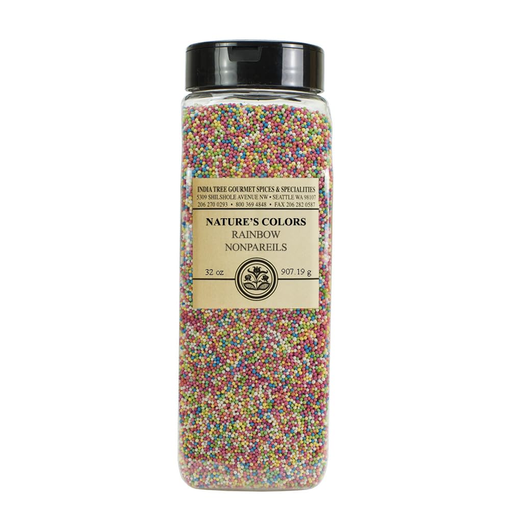 India Tree Rainbow Nonpareils, 32oz Pantry Pak, Plant Based, Multi-Colored Sprinkles for Cake, Cupcake, and Cookie Decoration, V