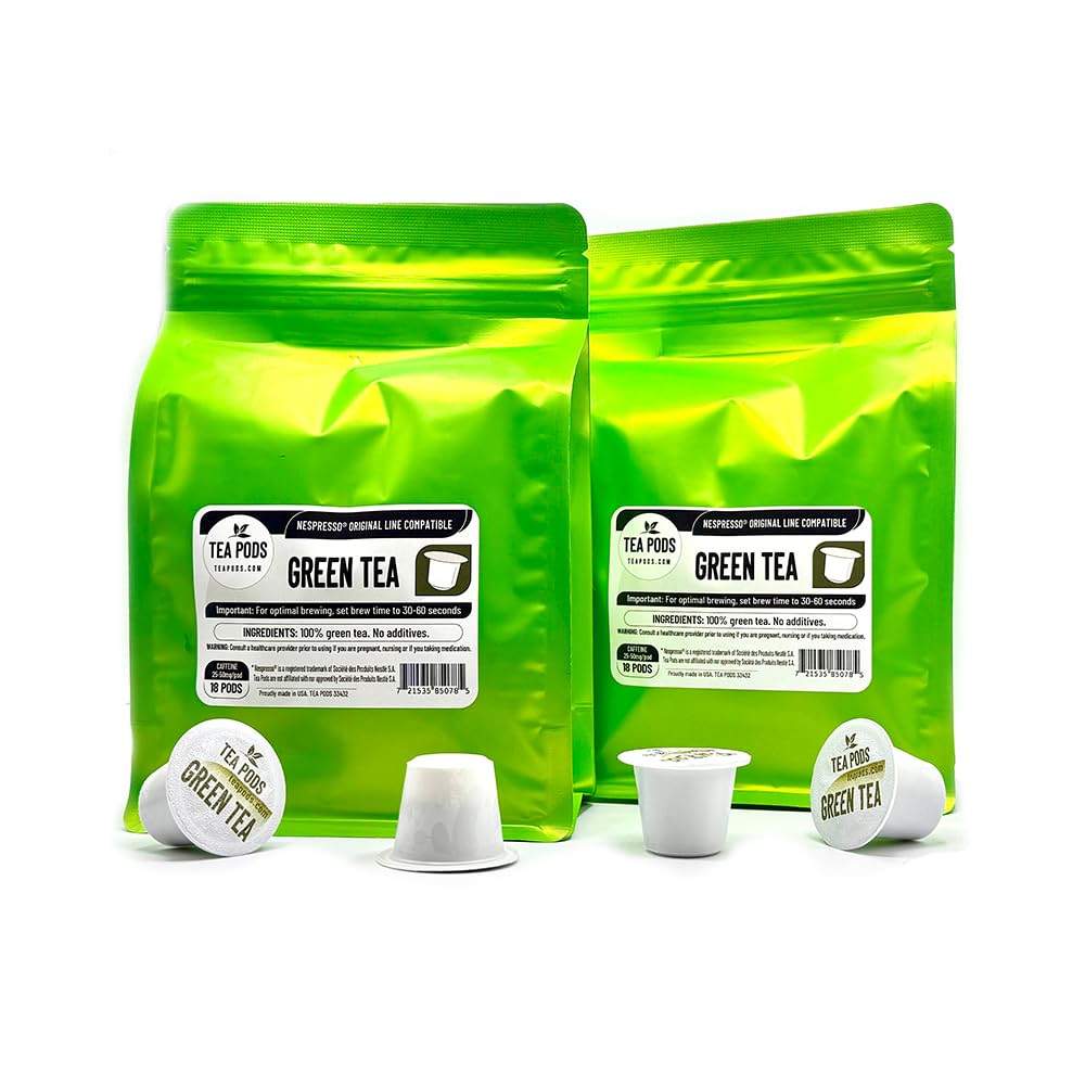 TEA BOQUETE Green Tea Pods for Nespresso OriginalLine, 36 Count (2x18 Capsules)