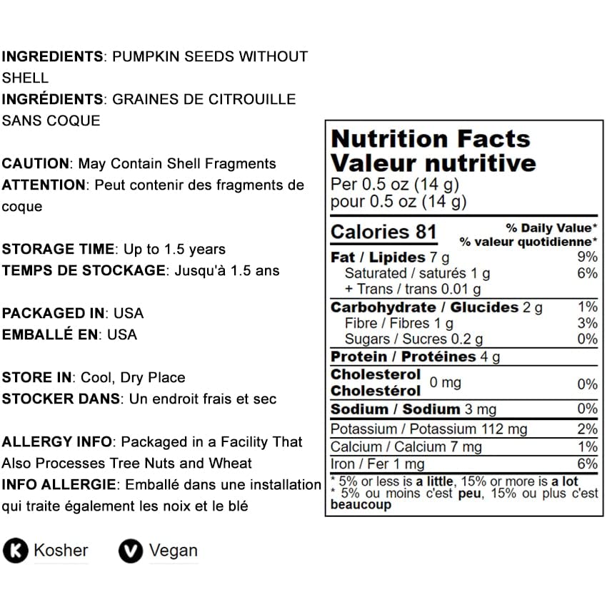 Food To Live - Dry Roasted Pumpkin Seed Kernels, 8 Pounds - Unsalted, Oven Roasted Whole Pepitas, No Oil Added, Shelled, Vegan,