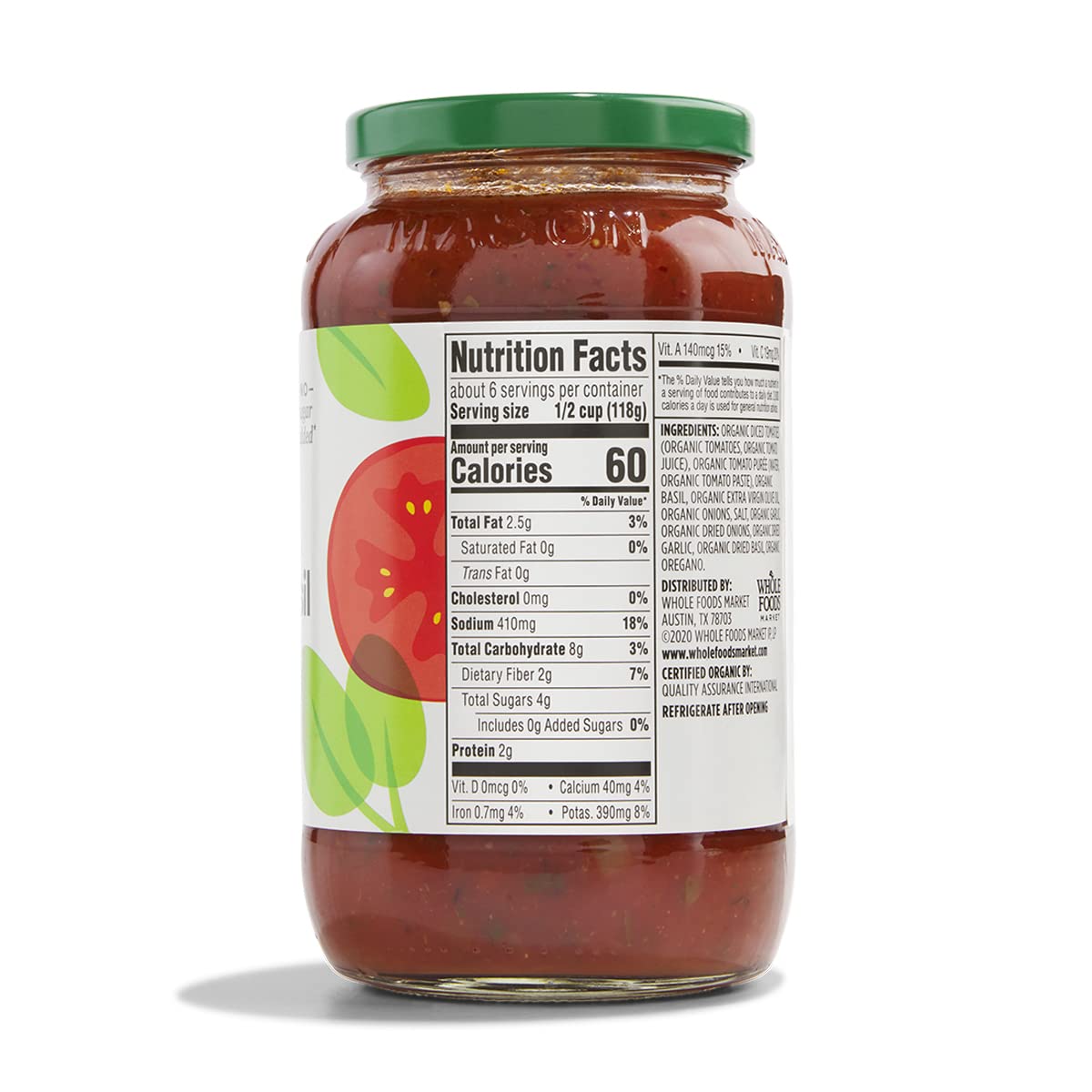 365 by Whole Foods Market Organic Tomato Basil Pasta Sauce, 25 OZ - Premium Flavor, Gluten-Free, Non-GMO, Perfect for Pasta Dishes