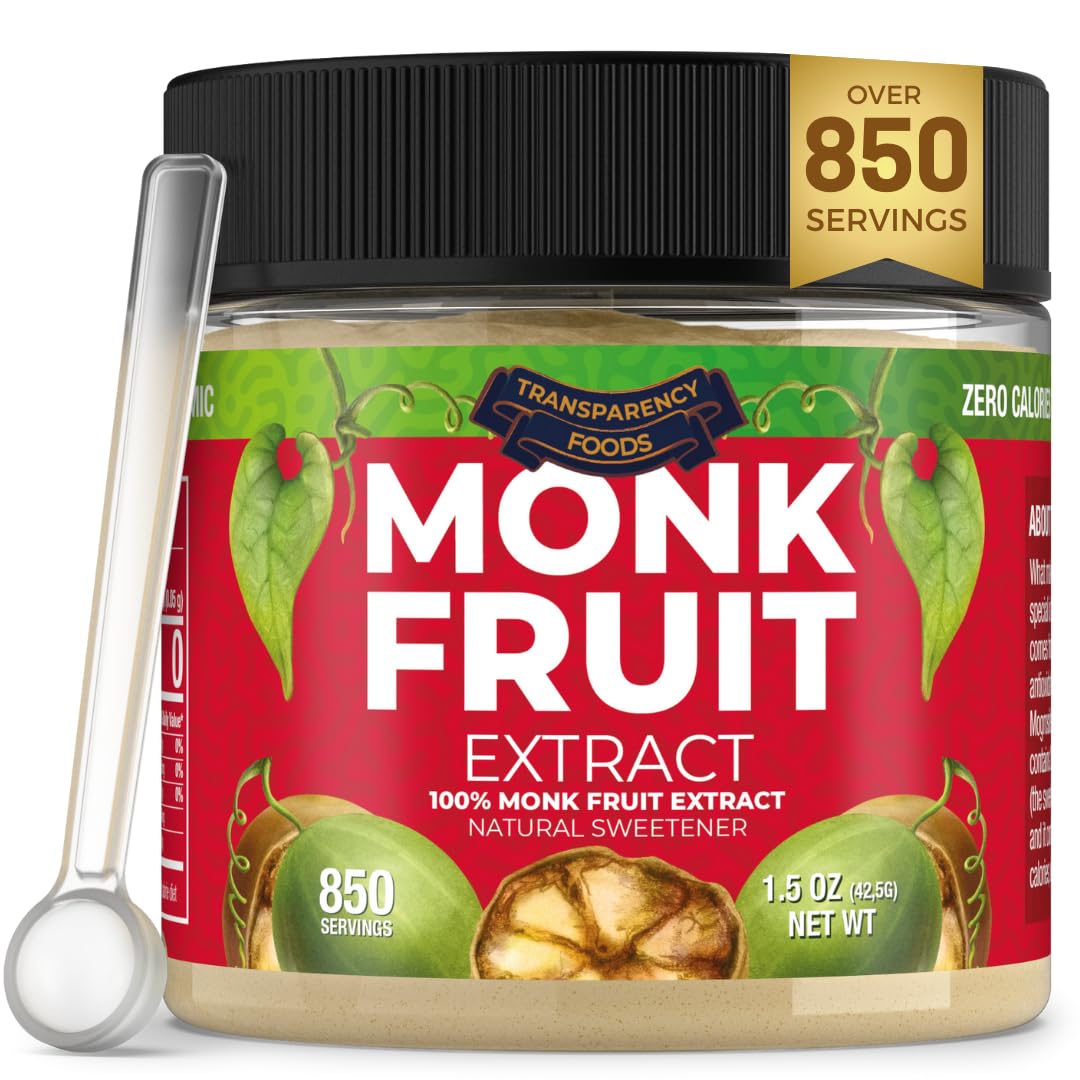 Transparency Foods Monk Fruit Sweetener - 100% Monk Fruit Extract, Zero Calories, Non-GMO, 1.5oz (850 servings)