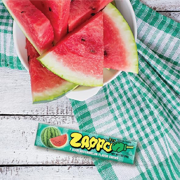 ZAPPO Sour Chews Mixed Pack, Gluten Free Candy, Individually Wrapped Taffy Sticks, 1 oz x 8 Sticks Total (2 Each: Watermelon, Bl