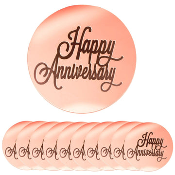 Crethinkaty 10 Pieces Happy Anniversary Acrylic Cupcake Toppers Round Mirror Engraved Cake Topper Cupcake Decorations For Birthd
